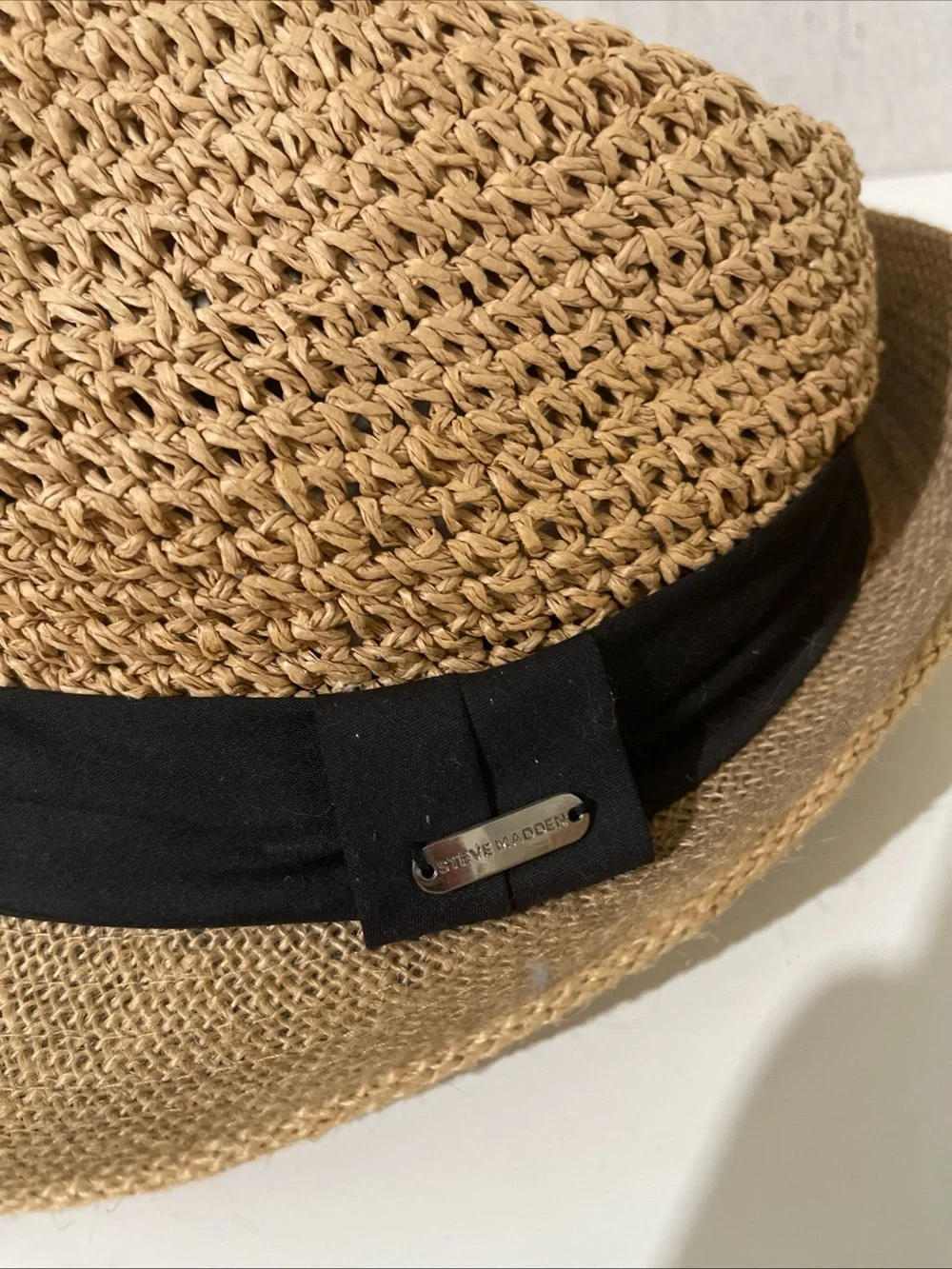 Steve Madden Tan Woven Sun Hat with Black Inner Band